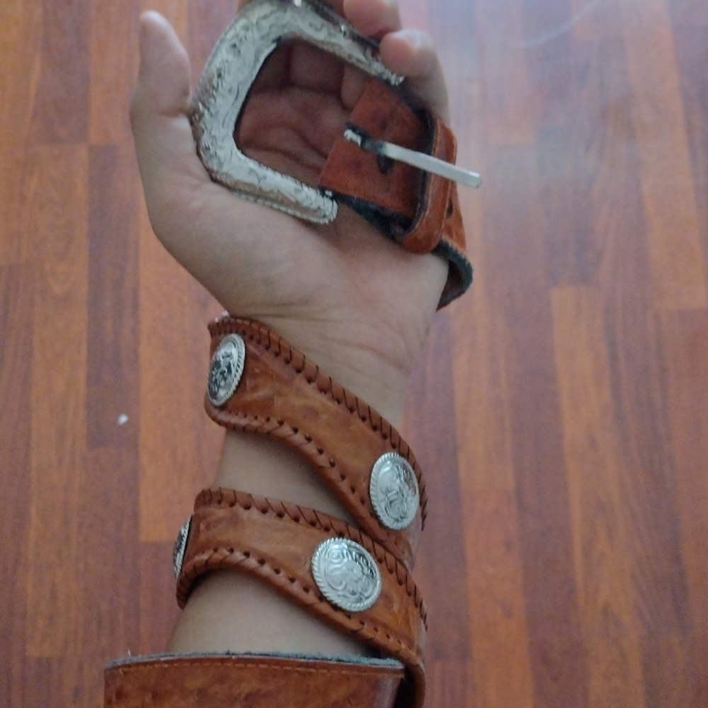Brown Leather Belt with Silver Accents